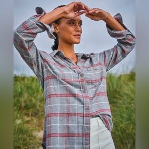 Faherty Gray and Red Plaid Button-Down Shirt